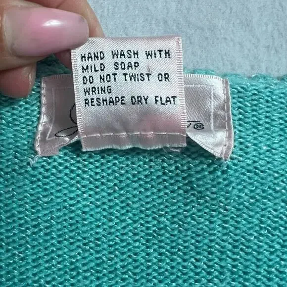 Jaclyn Smith Sweater Womens S Embroidered Turquoise Knit V-Neck Sweater Vintage - Picture 6 of 10